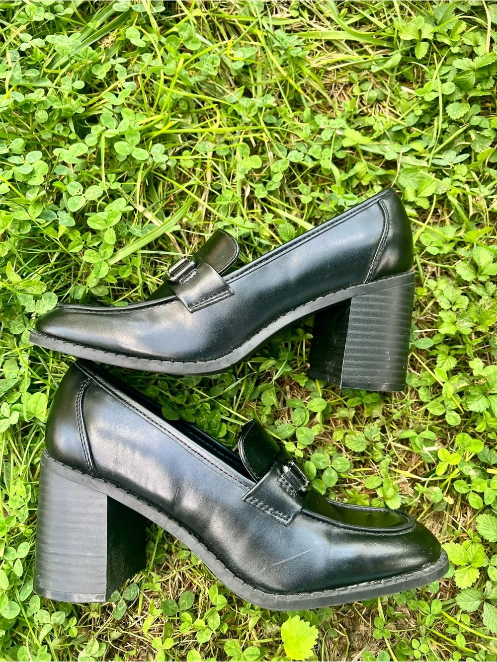 Marc Fisher Black Horsebit Heeled Chunky Block Loafers Preppy Casual Career 7M
